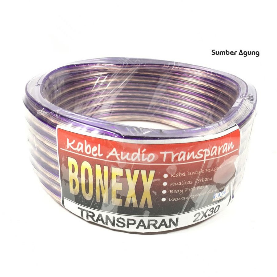 Kabel Transparan Fleksibel Serabut 2x30 Bonex Listrik Audio 0.144mm