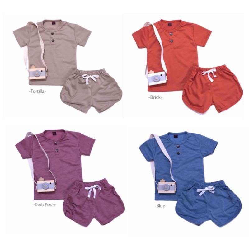 Terry Button Set Setelan Anak Laki Laki Baju Anak Kaos Lengan Pendek Celana Pendek / Stelan Anak