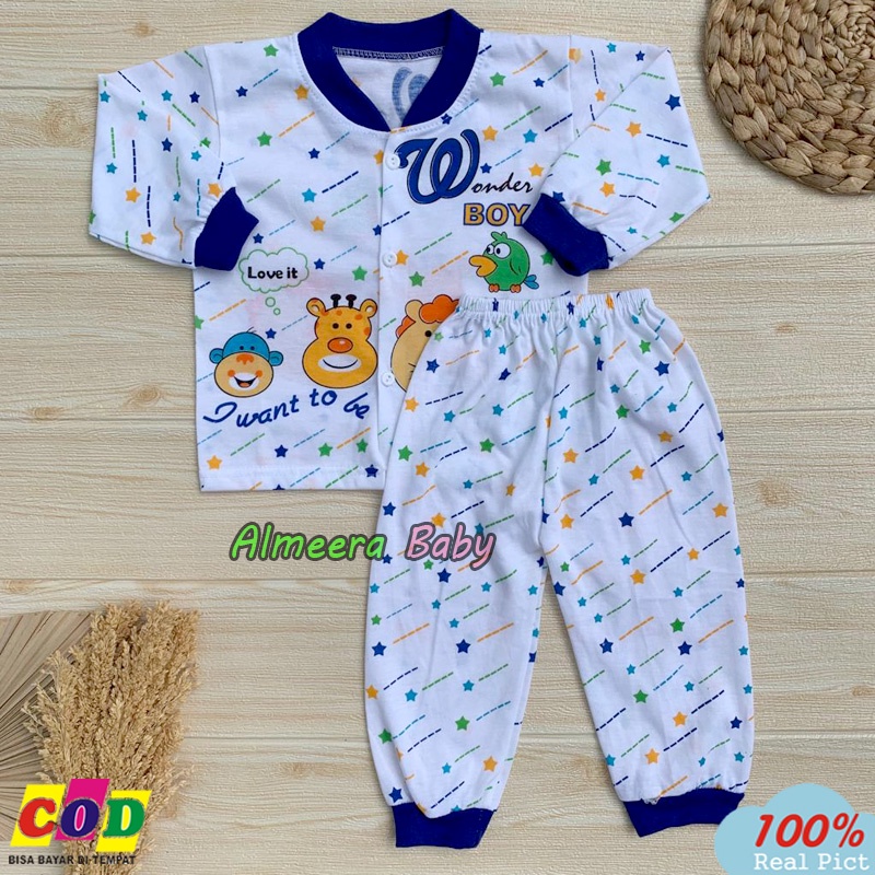 Setelan Baju Bayi Setelan Piyama Bayi Lengan Panjang Kancing Depan Rekomendasi Usia 3-12 Bulan Almeera Baby And Kids