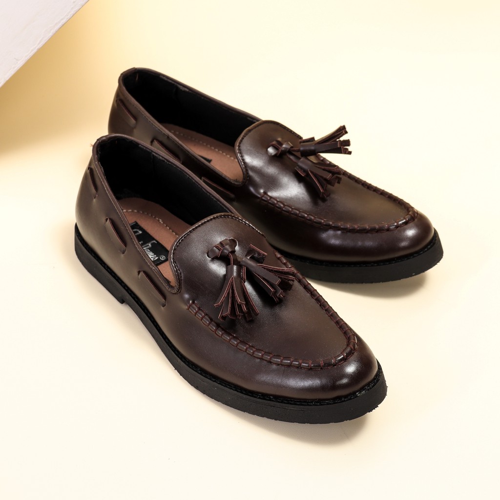 Porto Brown | Sepatu Tanpa Tali Coklat Loafers Pria Casual Kerja Formal Kantor Laki | FORIND x Giant Flames