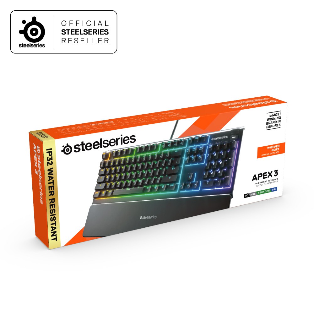 Steelseries Apex 3 RGB Whisper Quiet Gaming Keyboard Waterresist