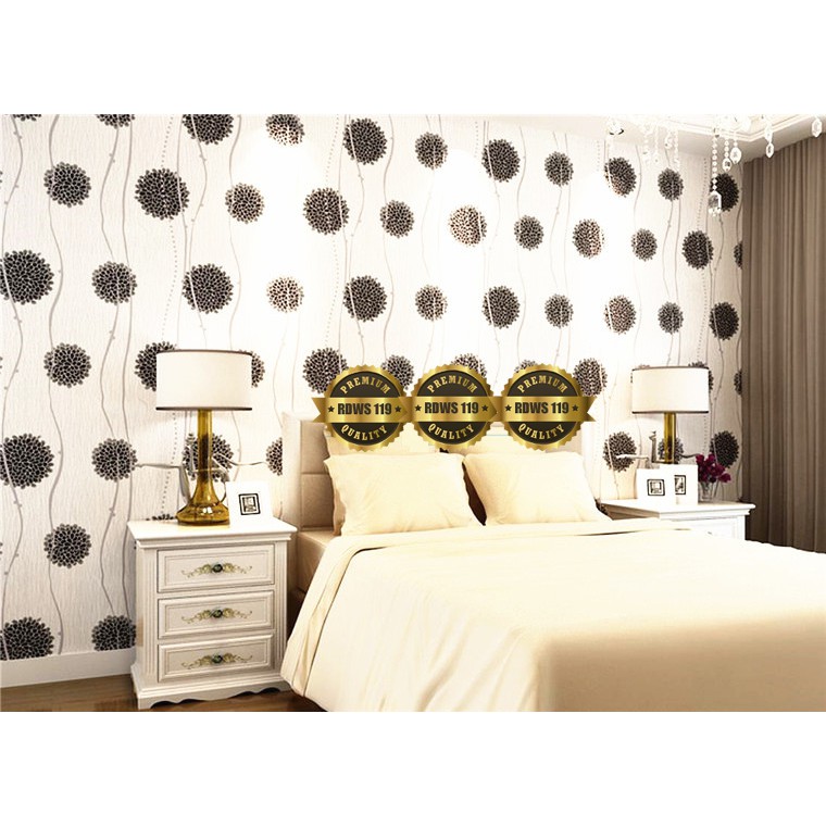 10 METER Wallpaper Dinding Motif Dandelion Hitam Bahan PVC Premium Berkualitas Terbaik (BISA COD)