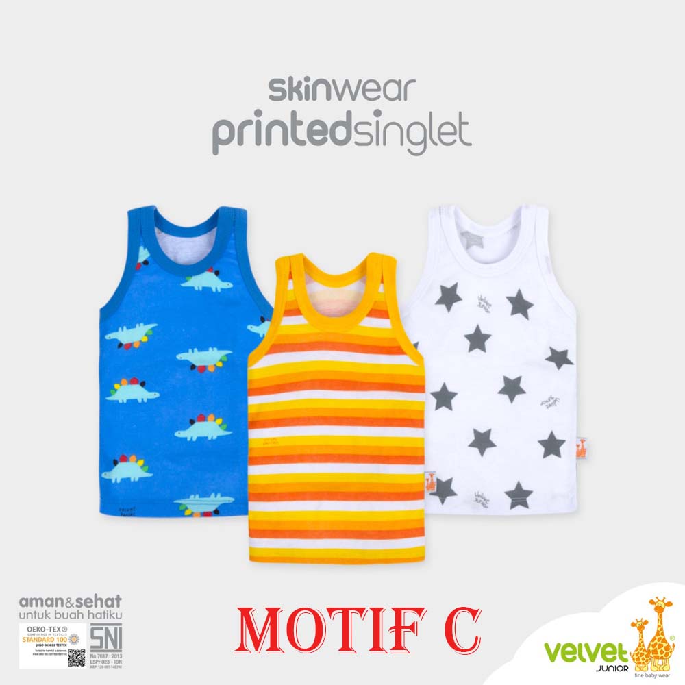 3pcs Singlet VELVET Oblong Kutung Print Motif Terbaru Adem Singlet Kaos dalam Anak Bukan Libby