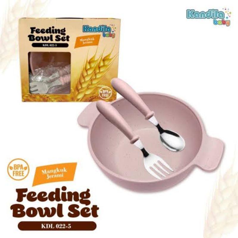 Kandila Baby Bowl Feeding Set KDL022-5 - Kandila Mangkok &amp; Sedok Garpu Stainless Bayi - Sedok Garpu Besi Bayi