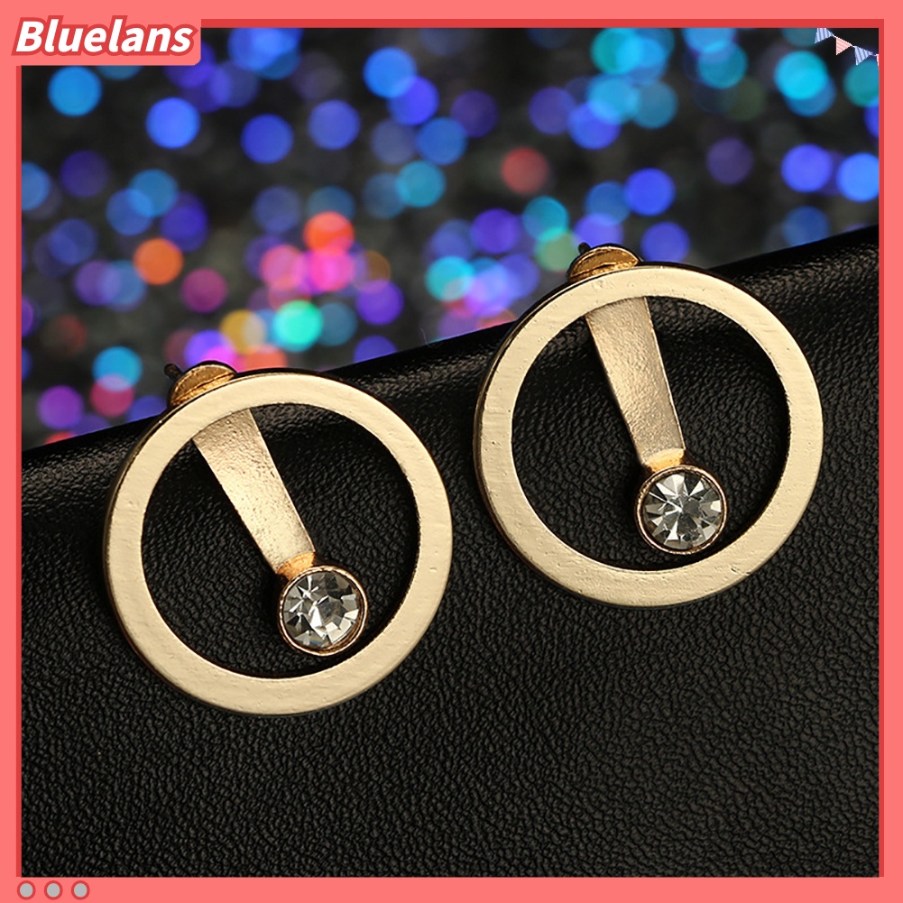 Bluelans Anting Tusuk Dua Sisi Bentuk Lingkaran Hollow Aksen Berlian Imitasi Untuk Wanita