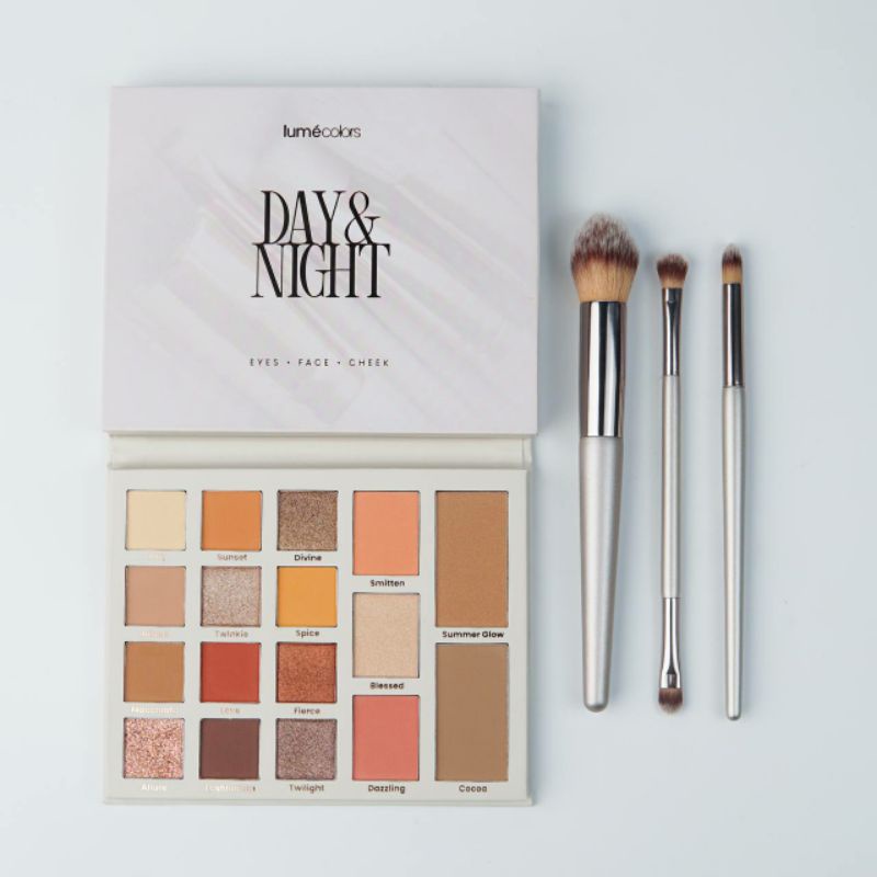 Lumecolors Official Agent Agen Resmi Lumecolors Day & Night Palette Eyeshadow + Brush