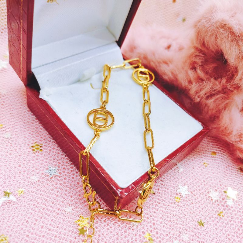 Gelang Tangan Wanita Titanium Anti Karat Lapis Emas968MO