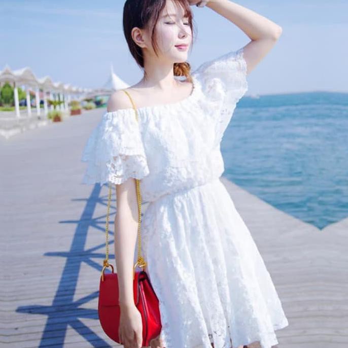 dress korea murah cover up bikini baju pantai sabrina top off shoulder