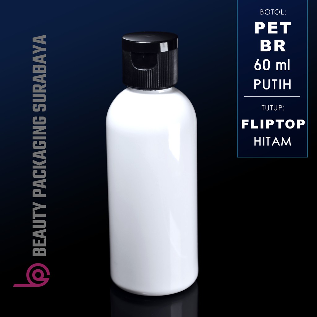 Botol Plastik PET 60ml BR Putih Tutup Fliptop