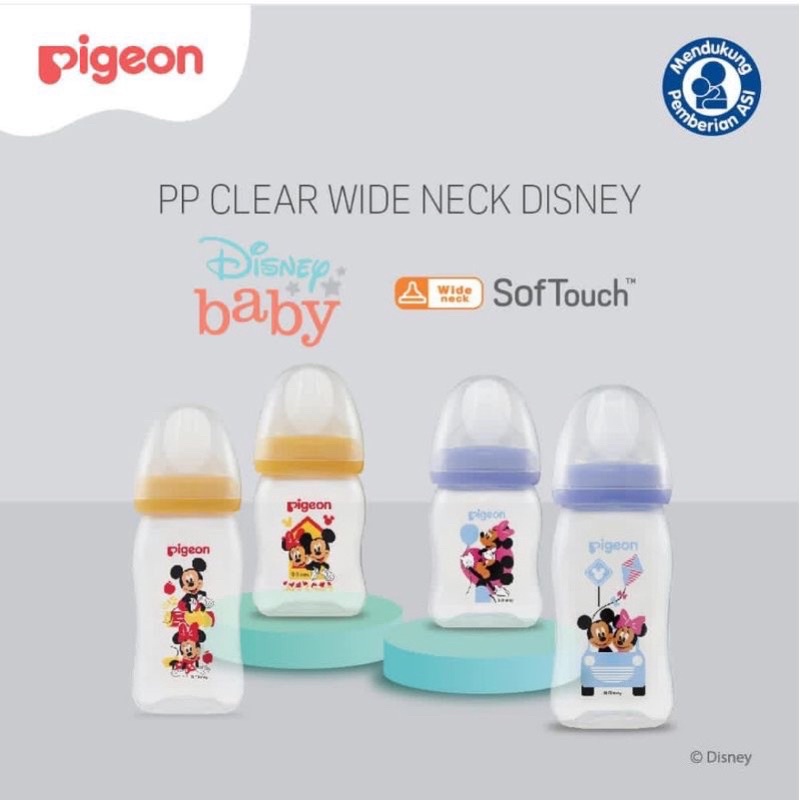 Pigeon PP Wide Neck Disney Mickey Minnie 160 ml / 240 ml Botol Pigeon Soft Touch Clear PP Wide Neck Bottle