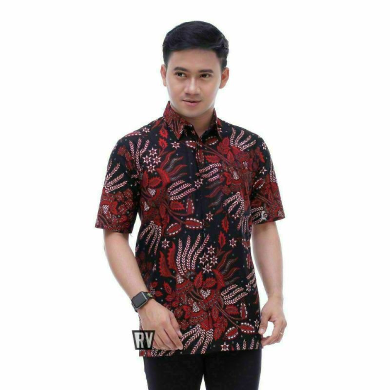 Kemeja Batik Lengan Pendek 021 Risna Batik Hrb026 Hem Batik Murah Seno Sogan Bakung Padi Manggar