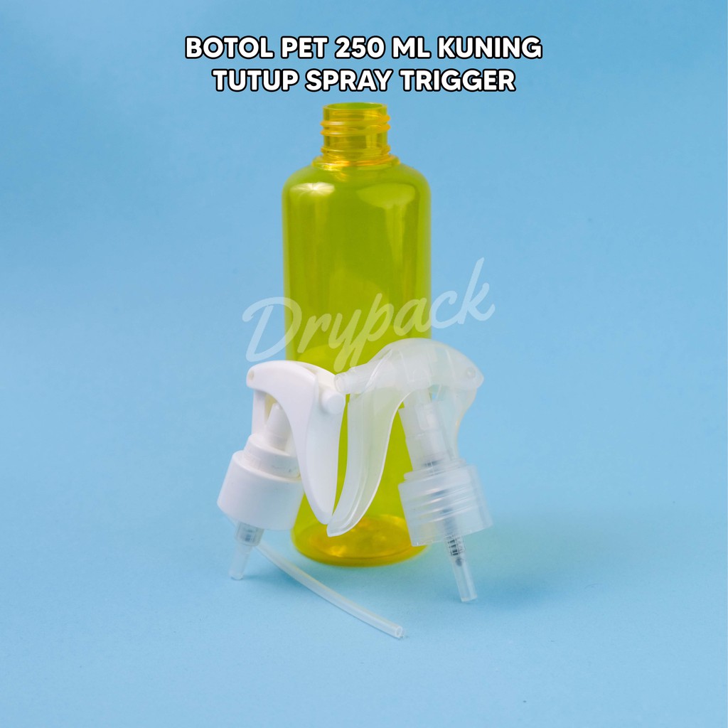 BOTOL PET 250 ML ROUND KUNING TUTUP SPRAY TRIGGER