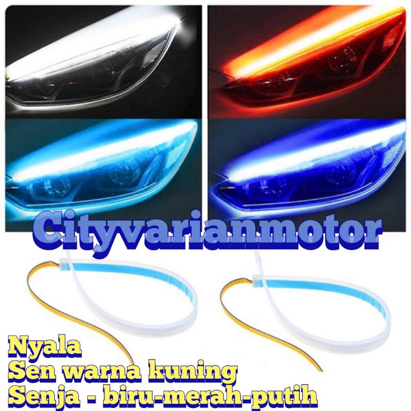 Lampu Alis LED slim alis DRL fleksibel waterproof 12v 60cm 45cm 30cm Alis Running plus sen running Motor Mobil