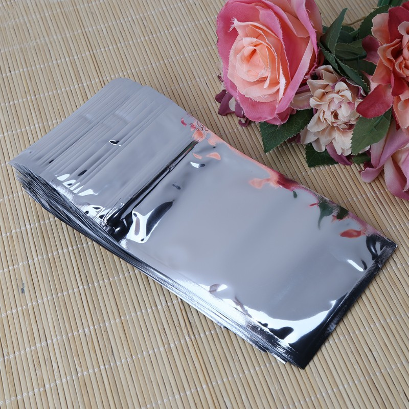 CRE  50 Pcs 10x17.5cm Silver Aluminum Foil Mylar Recloeable Ziplock Bag Front Clear Leak Proof