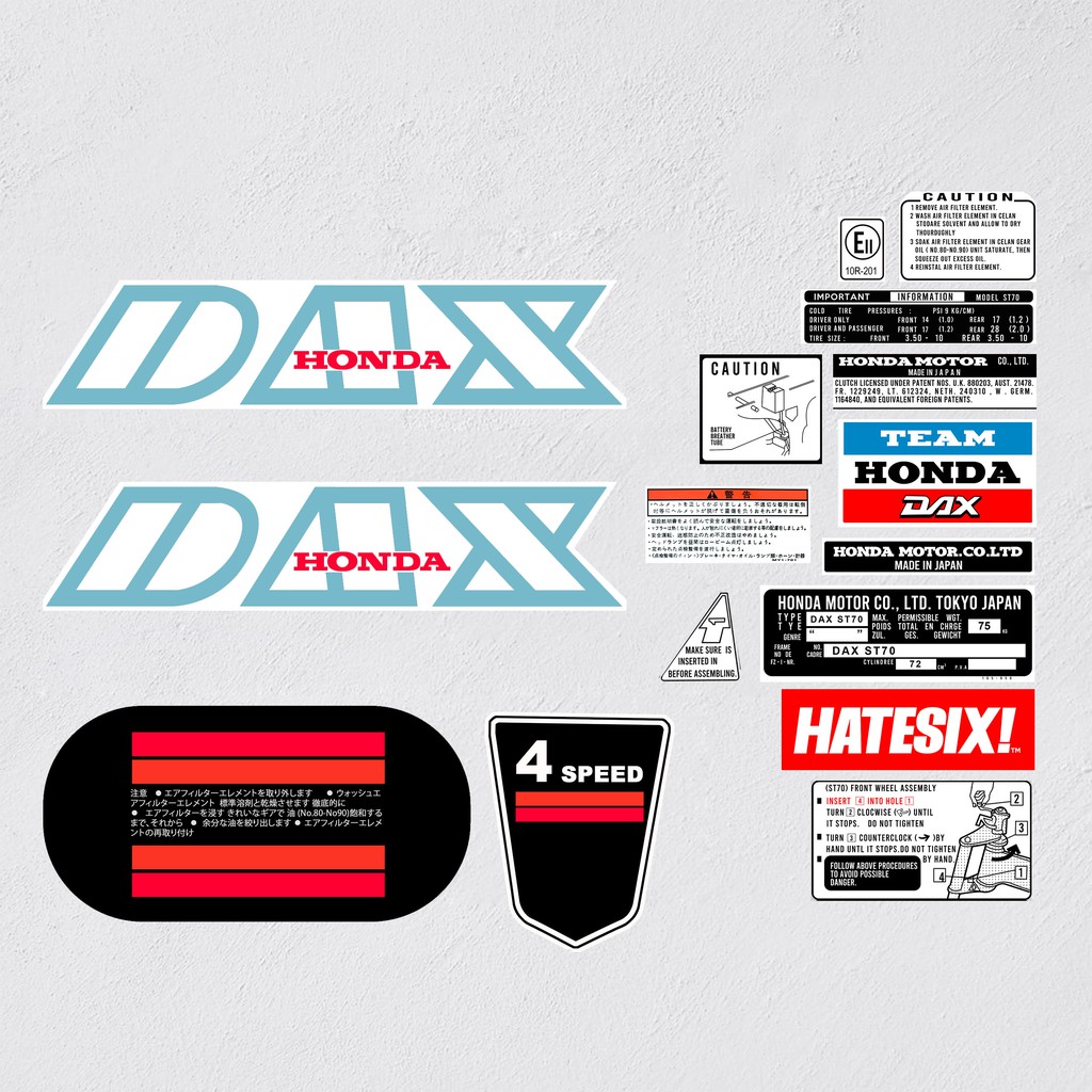 Sticker Decal HONDA DAX ST70 ST50 WHITE 1979 Hatesix