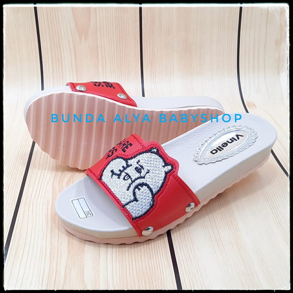 Sendal Anak Perempuan Usia 3 4 5 6 7 Tahun Slop BEAR MERAH SIze 26-35 - Sandal Anak Cewek Alas Karet Anti LicinSALE