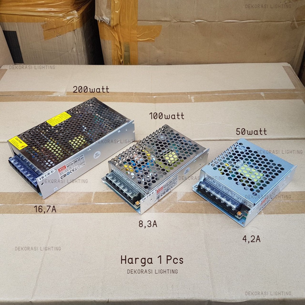 Adaptor led 12Volt 50Watt 100Watt 200Watt trafo power supply mean well dekor