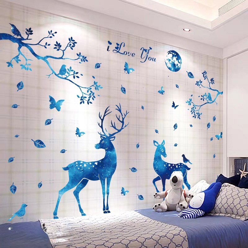 [ Christmas blue elk electrostatic Glass Window Sticker  Decoration for Home Living Room Bedroom ]