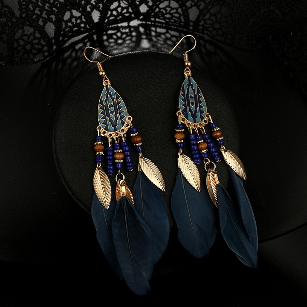 OW@ Ethnic Style Hook Women Earrings Long Feather Charm Jewelry Ornament Gift