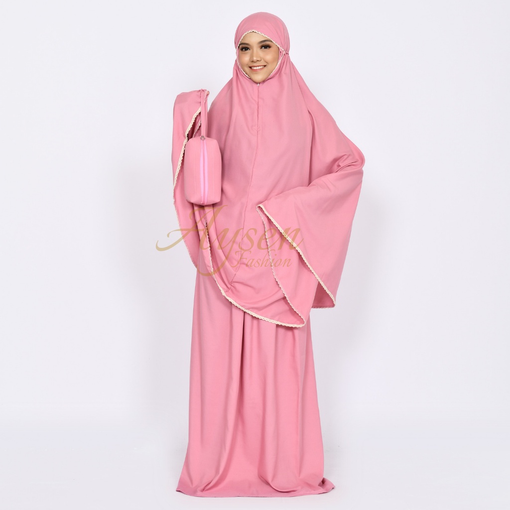 Mukena Dewasa Traveling 2 in 1 Resleting Katun Polos Yesifaseries