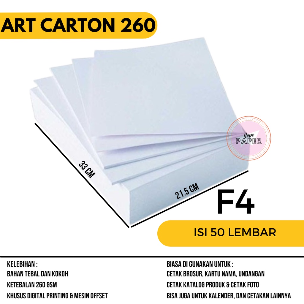 Art Carton 260 gsm F4 isi 50 lembar/ Kertas Art Carton 260 gsm / Art Karton 260 gsm / Kertas Karton 