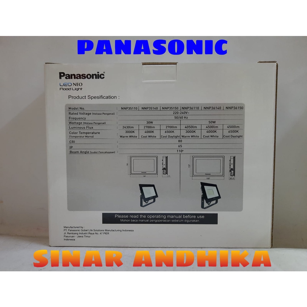 LED NEO FLOOD LIGHT PANASONIC 30 WATT NNP 35150/NNP 35110