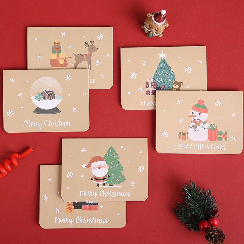 6pcs / Set Kartu Ucapan Selamat Natal Gaya Vintage Dengan Amplop + Stiker