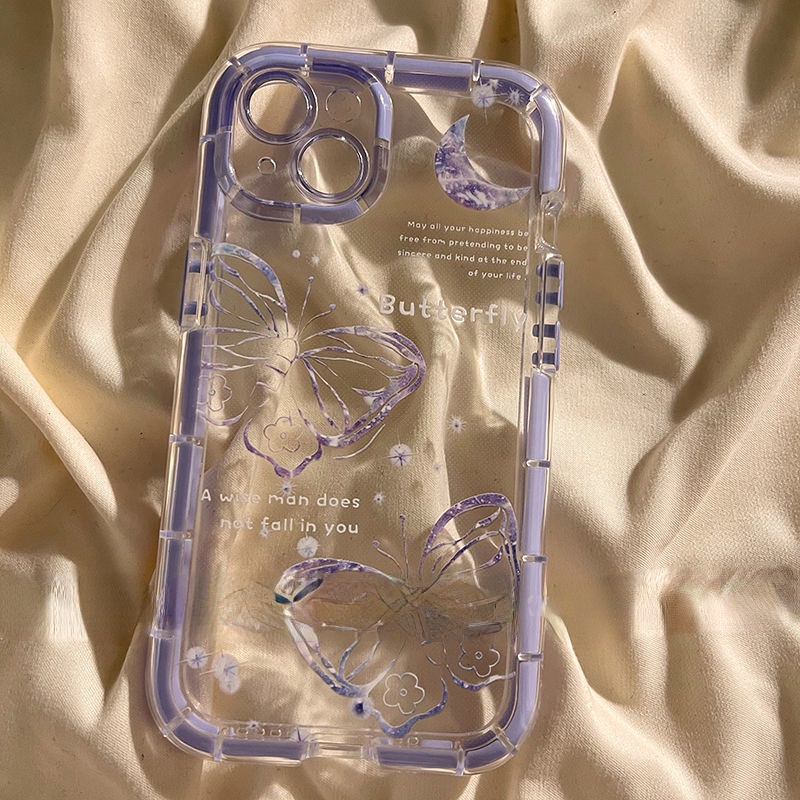 Casing iPhone 12 13 14 11 Pro Max X Xs Max Xr Motif Kupu-Kupu Ungu Luminous edrfh