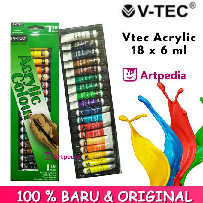 

HOT SALE V-TEC ACRYLIC COLOURS 6 ML SET 18 / V-TEC CAT AKRILIK 18 WARNA