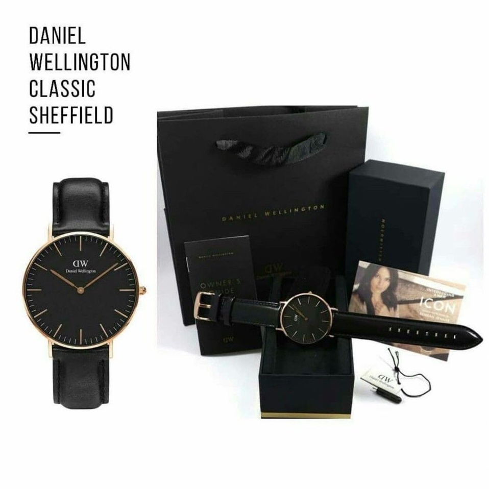 Jam Tangan Pria DW Set Strap Kulit Free Box + Paper bag