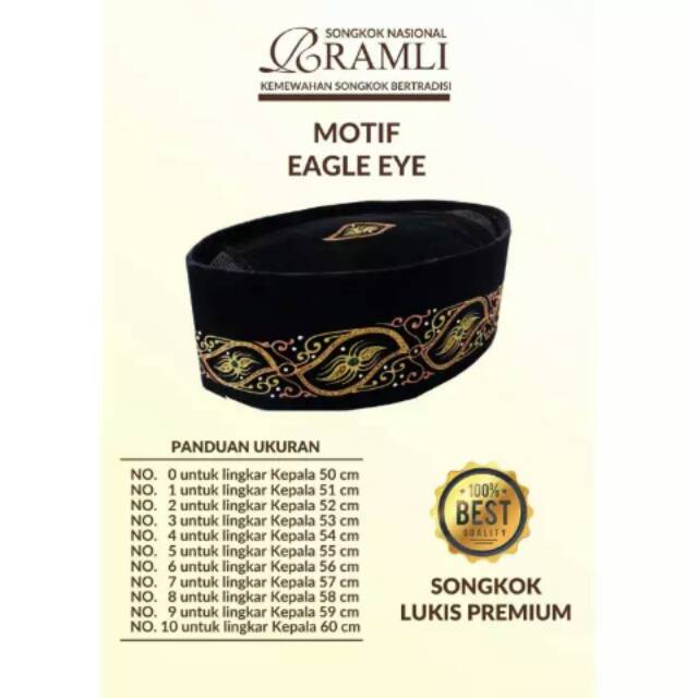 SONGKOK HITAM PECI KOPYAH PREMIUM MOTIF EAGLE EYE