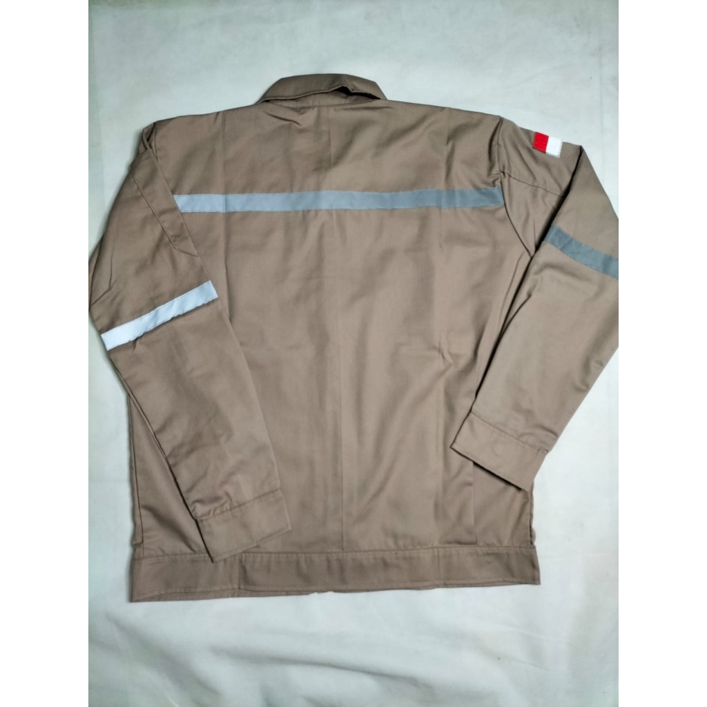 Kemeja Atasan Safety | Baju Proyek Wearpack Lengan Panjang Full Coklat Muda