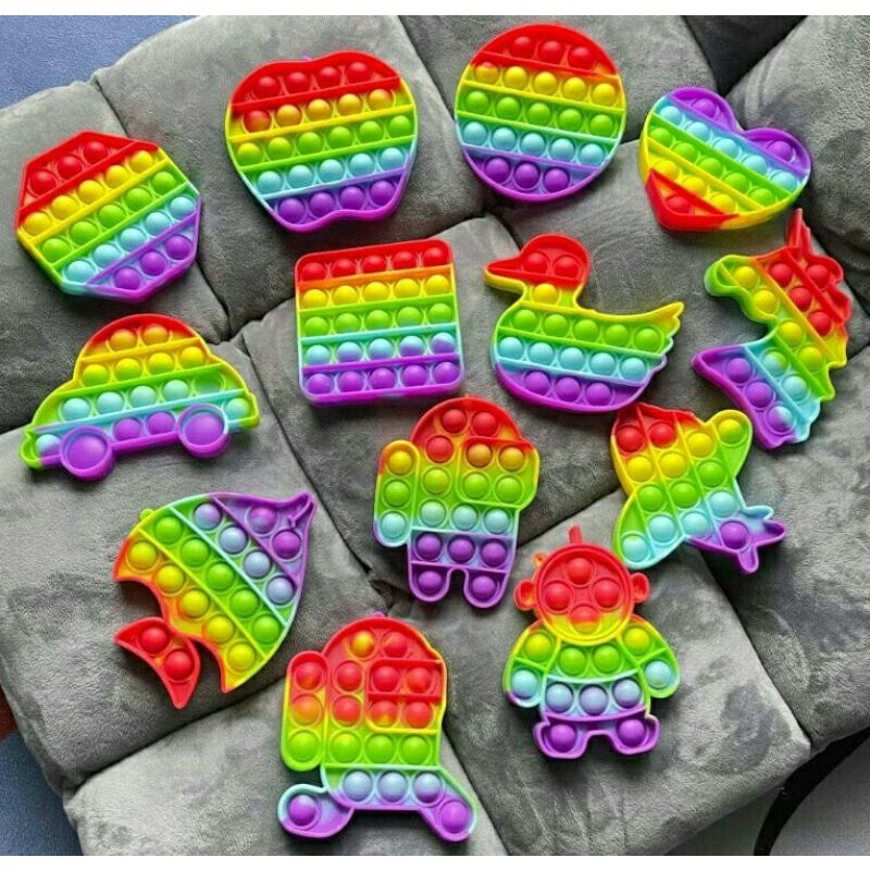 ENAK!!!Mainan pop it murah popit Pop Its Square rainbow multicolor Fidget Toy Push-1