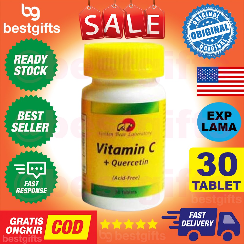 GOLDEN BEAR LABORATORY VITAMIN C QUERCETIN 300 MG ACID FREE BIOFLAVONOID DAYA TAHAN TUBUH 30 TABLET