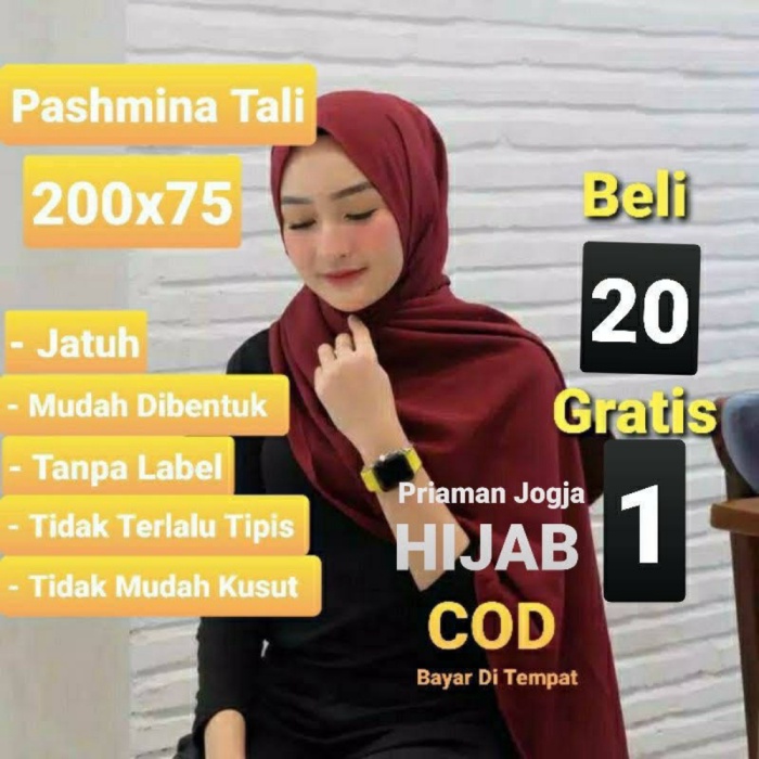 Pasmina Instan 200x75 Tali Diamond Ceruty Halus Jilbab Instant Pasmina Panjang Phasmina Instant Premium Grosir Jogja Promo