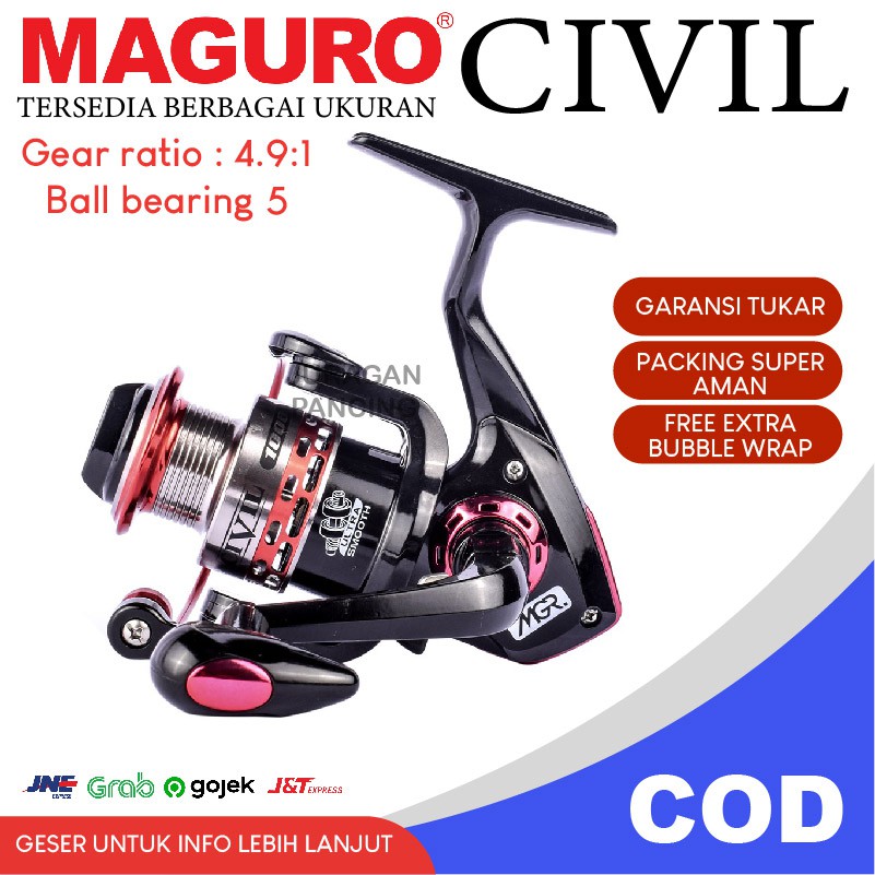 ALAT PANCING FISHING REEL MAGURO CIVIL 1000 2000 3000 4000 6000 8000 SPOOL ALUMUNIUM BALL BEARING 5