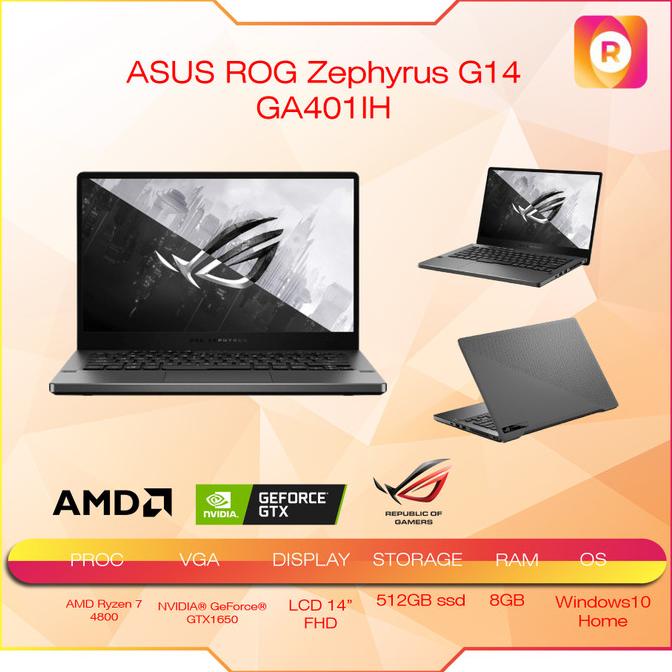 ASUS ROG Zephyrus G14 GA401 Ryzen7 4800 8GB 512ssd GTX1650 4GB W10 14"