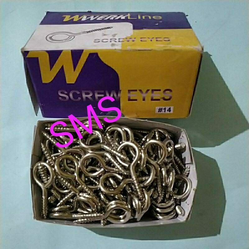 Skrup Gantung Tutup no 14,  Screw Eyes isi 5 pcs. tebal