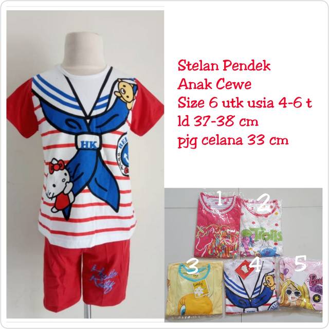 PROMO Stelan Pendek Premium Anak Cewe Size 6 ( 4-6 thn)