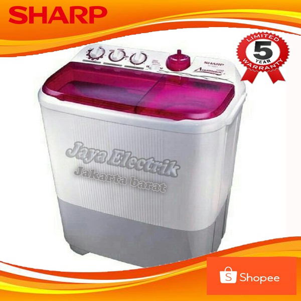 mesin cuci 2 tabung SHARP EST 85 CR Aquamagic Strong Body Low Watt Big Pulsator 8.5 KG