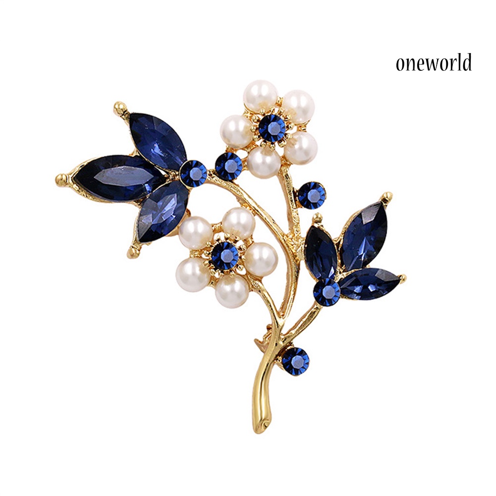 OW@ Women Faux Pearl Rhinestone Petals Flowers Brooch Pin Jewelry Clothing Accessory