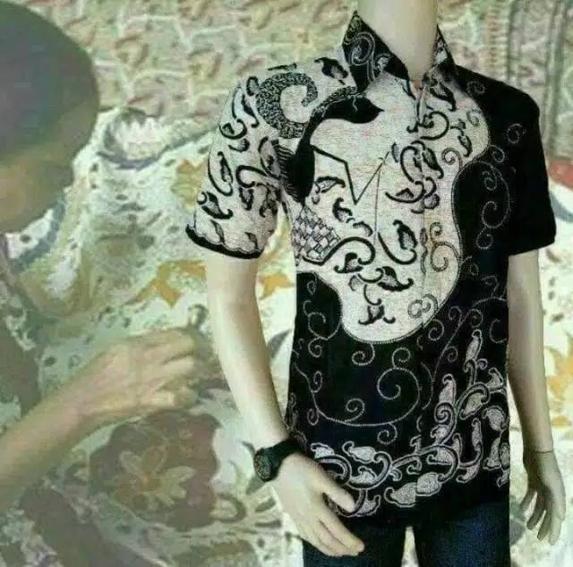 tey-17 Batik Pria ASJ SA HRB026 Kenongo Kemeja Tosca Pendek Pekalongan Padi M L Xl Sogan Tulis ::