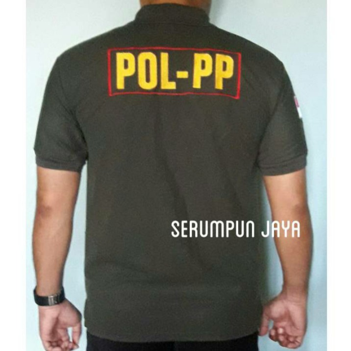 KAOS SATPOL PP - KAOS KERAH SATPOL PP HIJAU ARMY - KAOS POL PP RODA GILA HIJAU ARMY FULL BORDIR