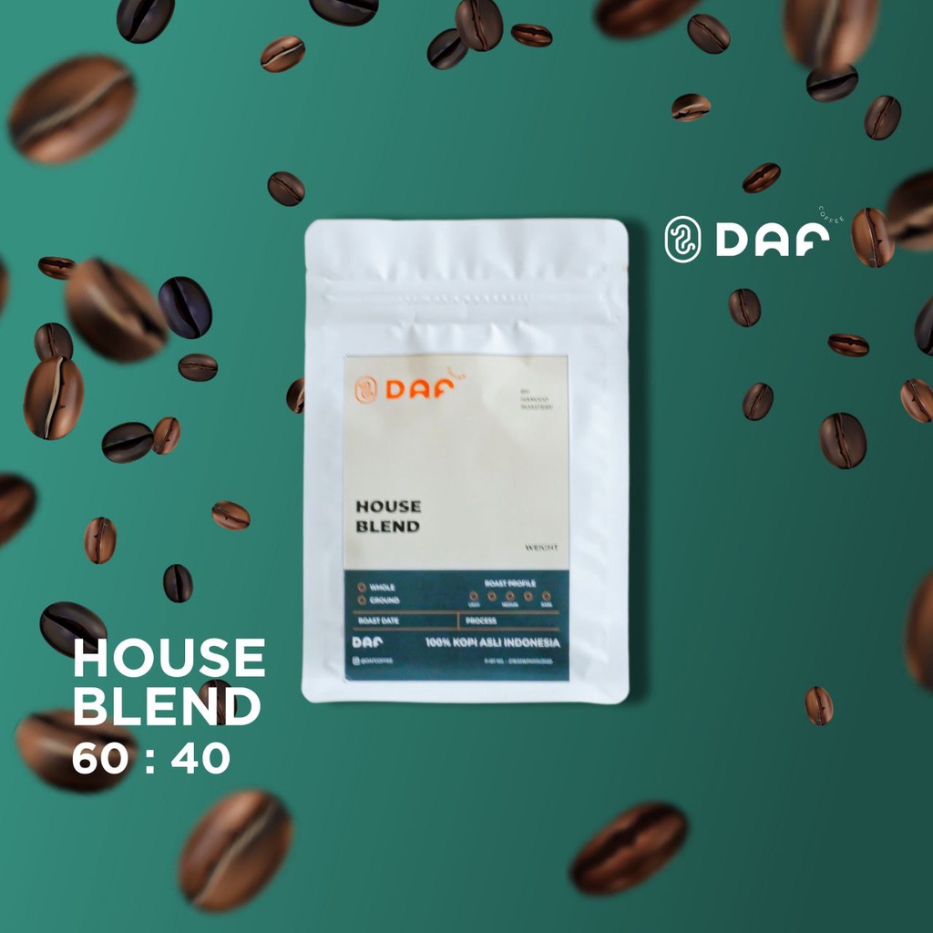 

DAF Custom Blend 60% Robusta 40% Arabika Kemasan 500gr dan 1kg For Kopi Susu Espresso Kekinian