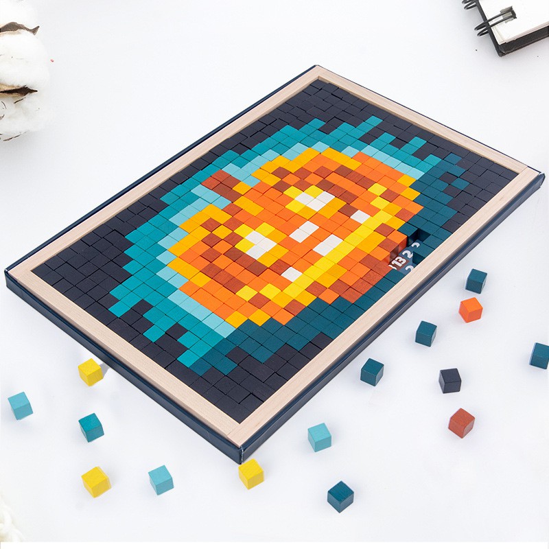 Subarashi - MAINAN EDUKASI WODDEN PIXEL SPACE / WODDEN CUBES JIGSAW