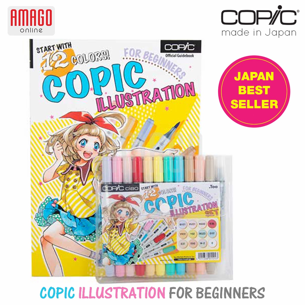 COPIC ILLUSTRATION FOR BEGINNERS - 12 COLORS SET WITH BOOK - CCM/12BK