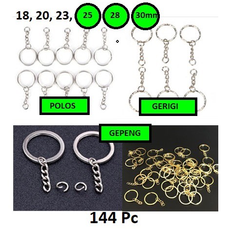 Ring Gantungan Kunci Polos, Gerigi Gepeng Rantai Uk 25 - 30mm Harga/144pc