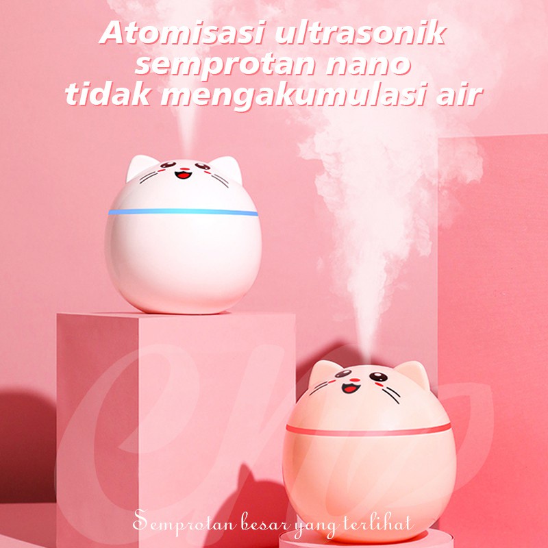 HUMIDIFIER DIFFUSER AROMATERAPHY MODEL KUCING LUCU AESTETIK PINK PUTIH 300ML