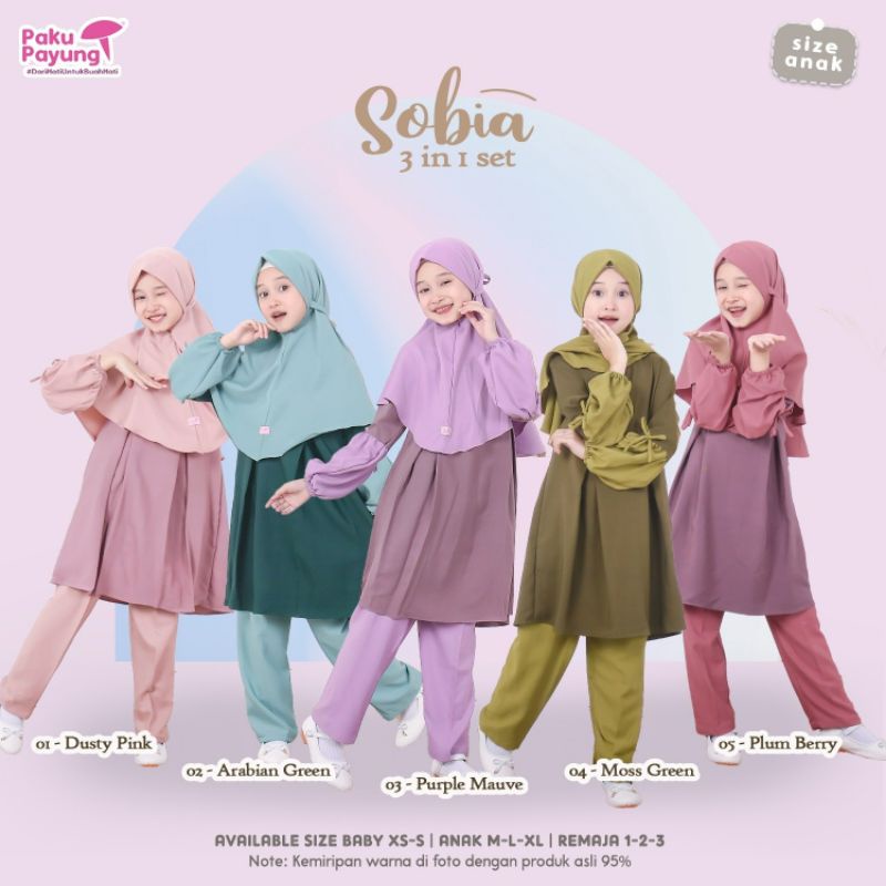 Sobia Ori by Paku Payung PPC Terbaru Set Jilbab Setelan Celana Perempuan Gamis Baby Anak Remaja