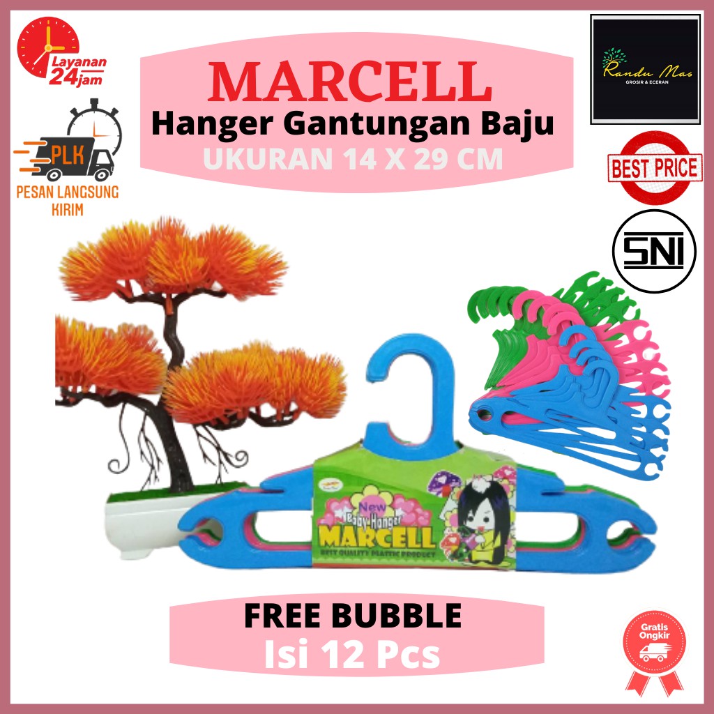 Gantungan Baju Bayi / Hanger Baju Isi 12Pcs Bahan Plastik Tebal Anti Slip Seamles/Hanger Warna Murah